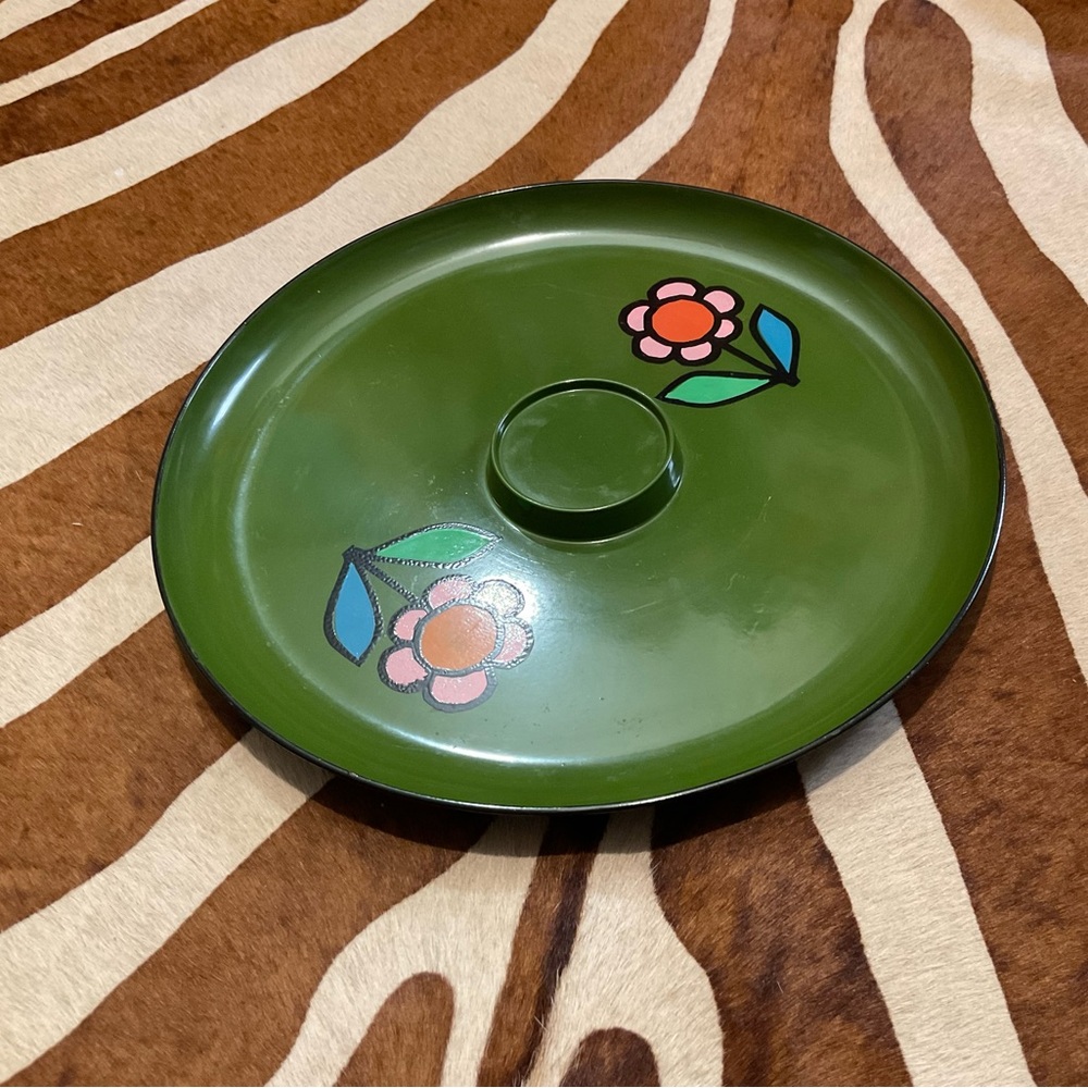 Vintage 60s Green Flower Lacquer Ware By Norleans Japan Tray - Picture 4 of 7